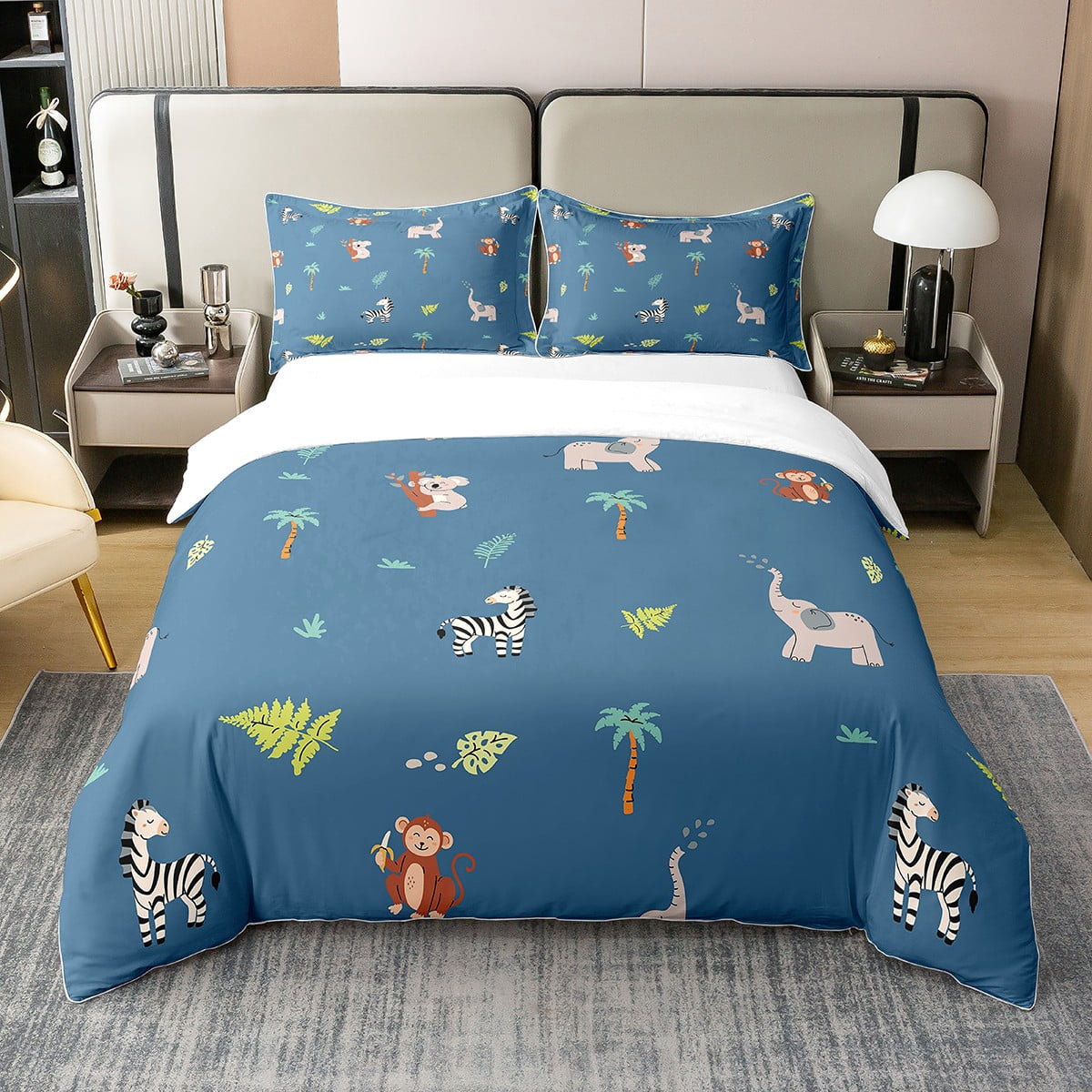 Erosebridal Cartoon Elephant Twin Bedding Set - Eucalyptus Leaf Comforter, Woodland Wildlife Theme Kids Decor
