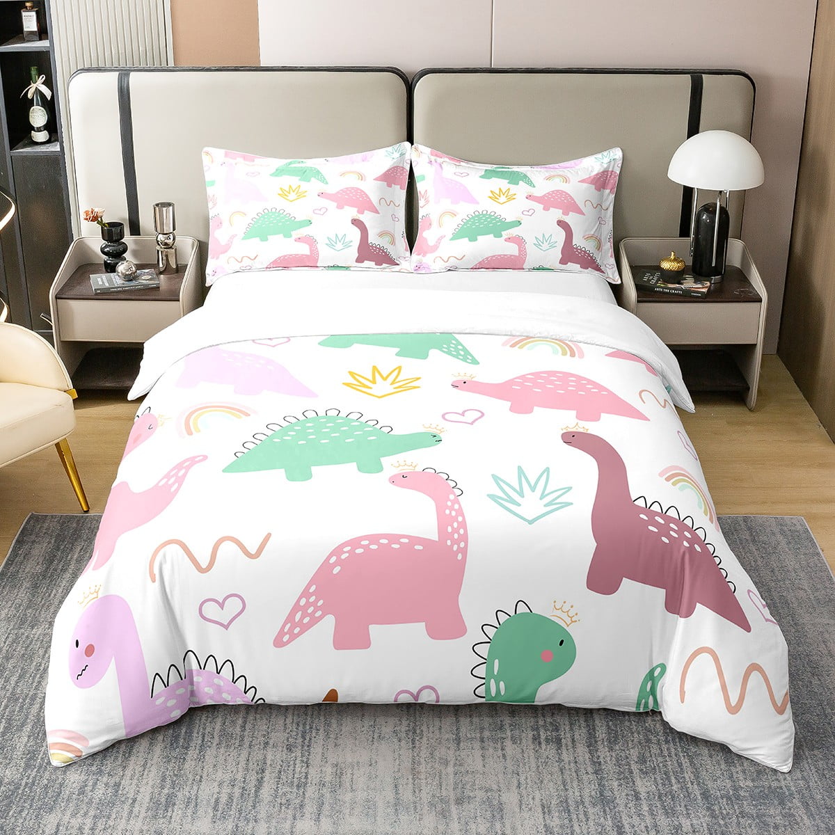 YST 100 Cotton Cartoon Dinosaur Duvet Cover Cute Dinosaur Bedding Set Full,Jungle Animals