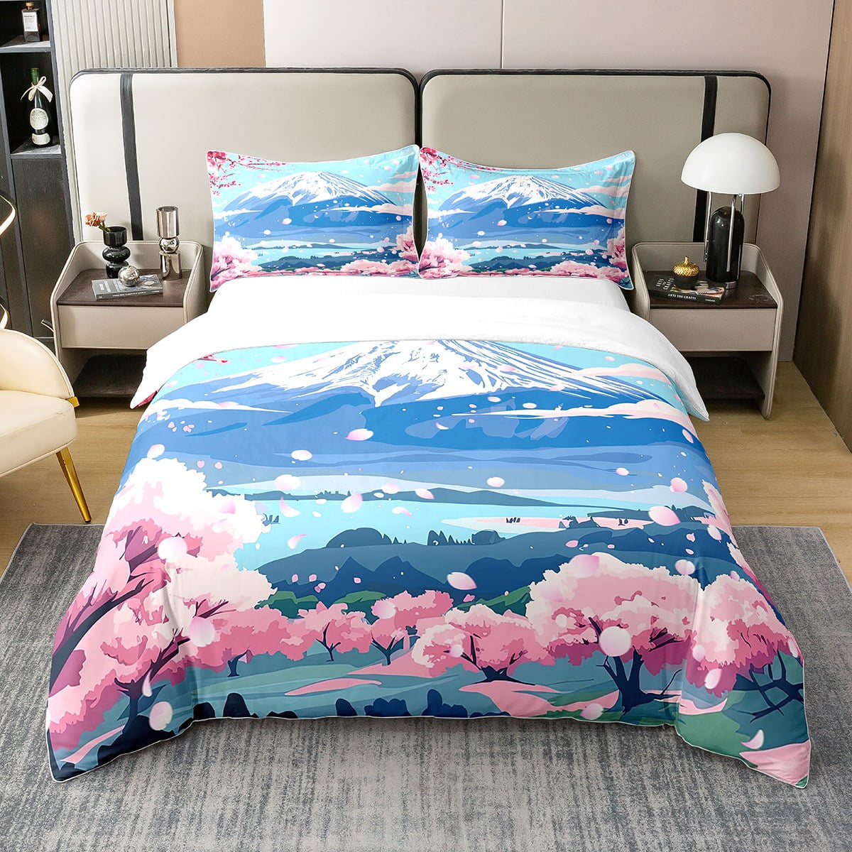 YST 100 Cotton Cherry Blossoms Bedding Japanese Fuji Mountain