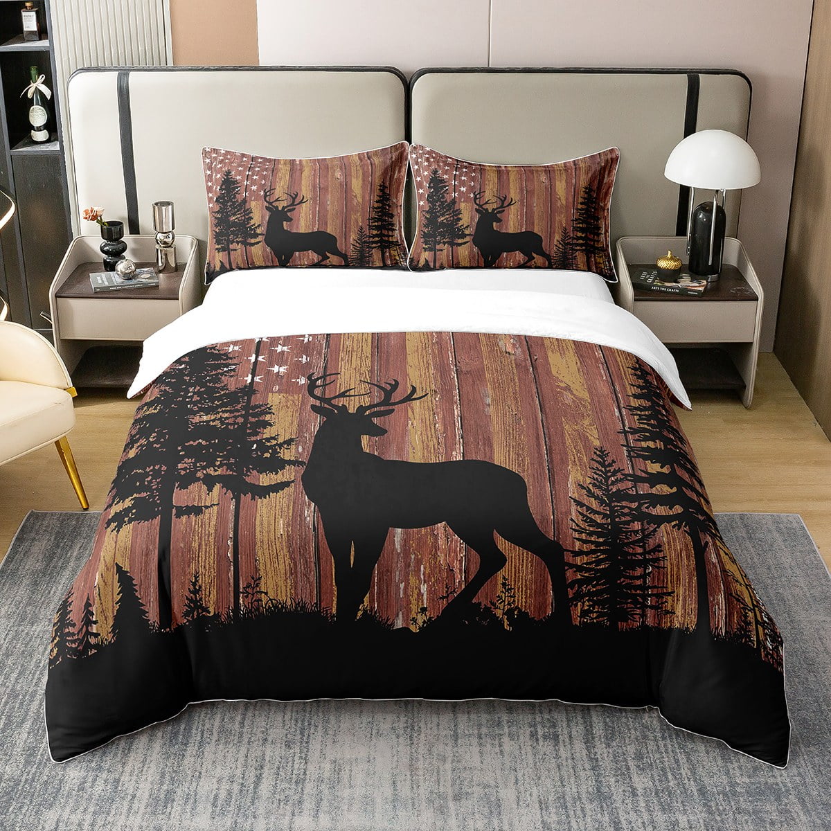 YST 100 Cotton Christmas Deer Comforter Cover Vintage Lodge Cabin
