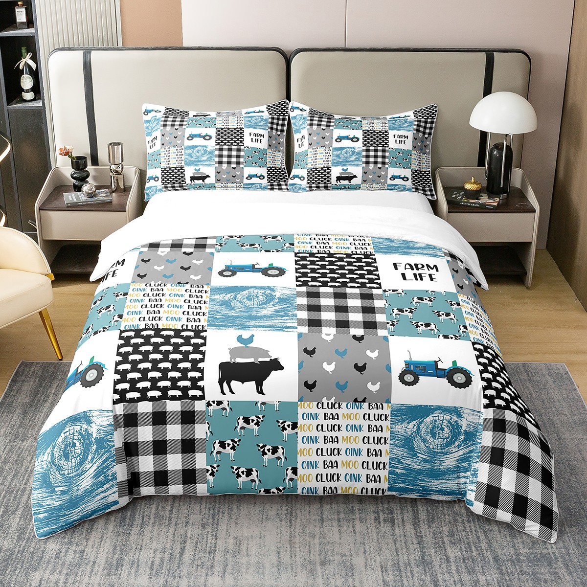 Erosebridal Chicken Duvet Cover Set King Size - Cartoon Farm Animal, 3Pcs, 100% Polyester Microfiber