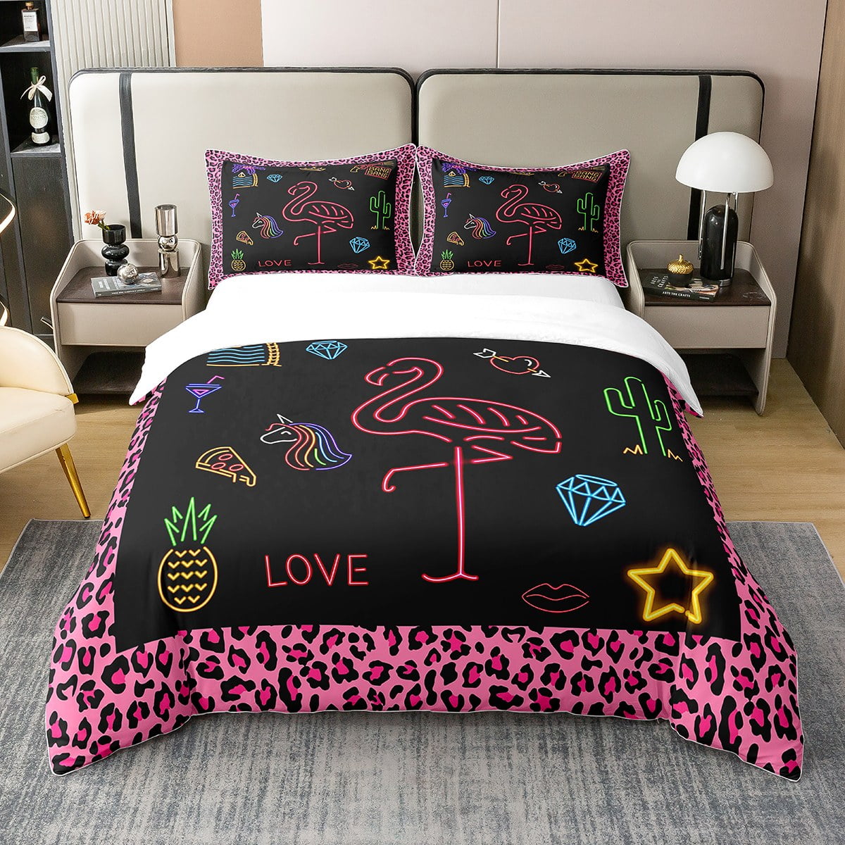 YST 100 Cotton Flamingo Decor Duvet Cover,Pink Flamingo Bedding Set