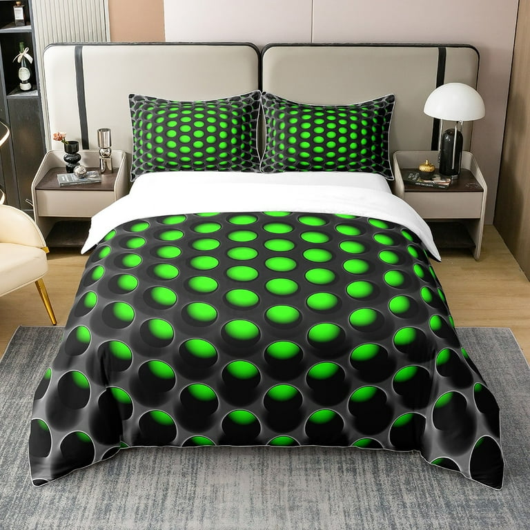 YST 100 Cotton Geometric Boys King Size Bedding Set Neon Black Green Comforter Cover 3D Abstract Geometry Honeycomb Duvet Cover for Teen