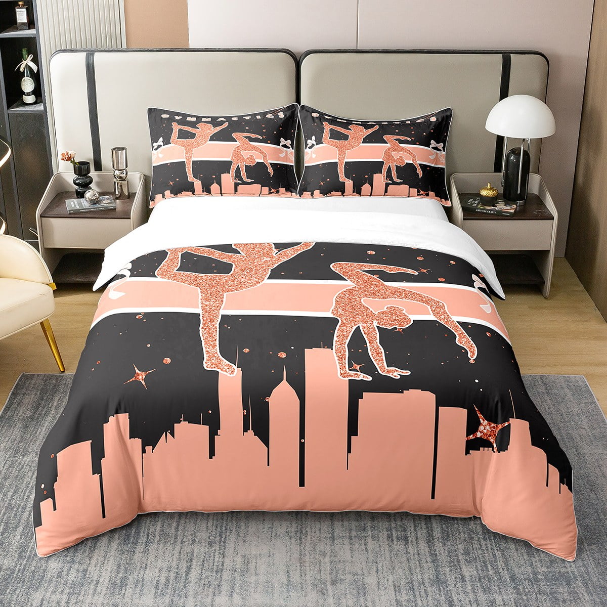Gymnastics Pattern Print Duvet Cover Bedding Set