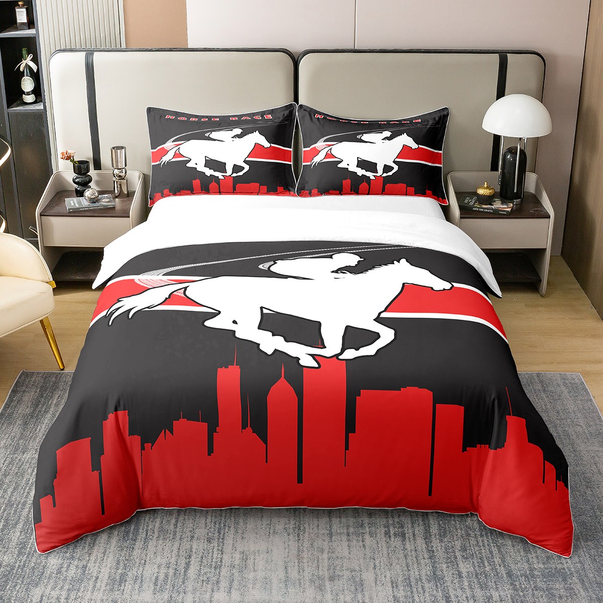 Horse Print Bed Sheet Set - Microfiber Fitted Sheet & Pillowcases, Queen Size, Wildlife Theme