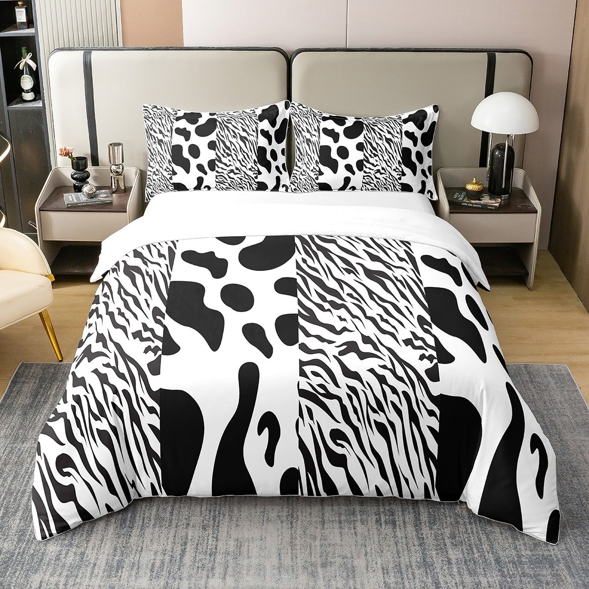 YST 100 Cotton Milk Cow Print Comforter Cover Western Bedding Sets Full,Black and White Cowhide