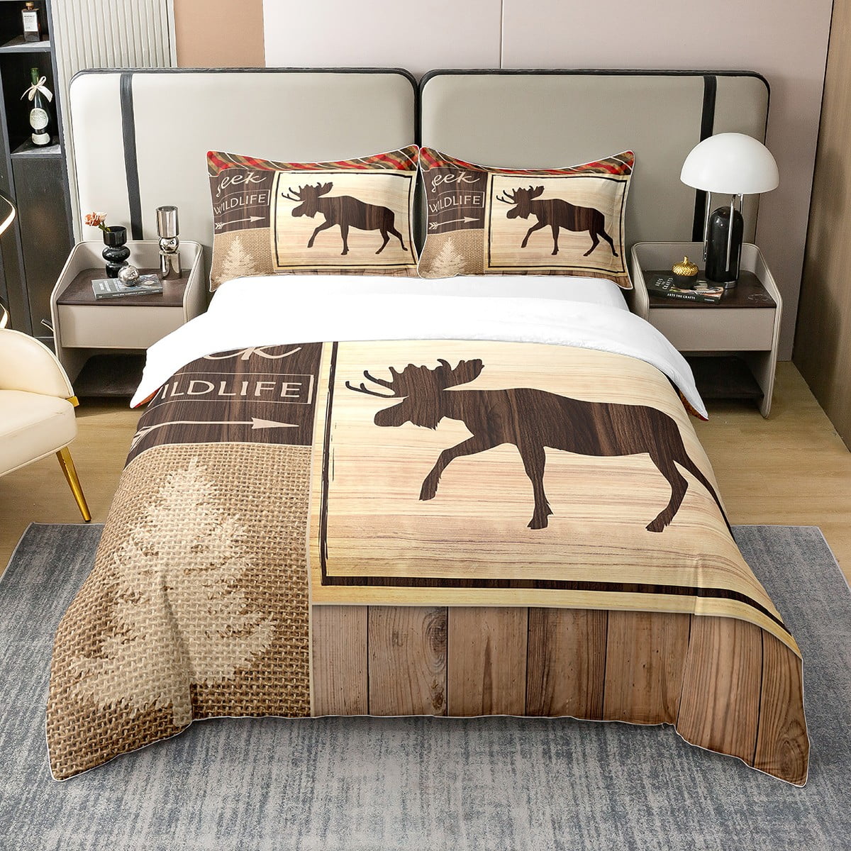 YST 100 Cotton Moose Comforter Cover Wild Animals Woodland Decor Queen