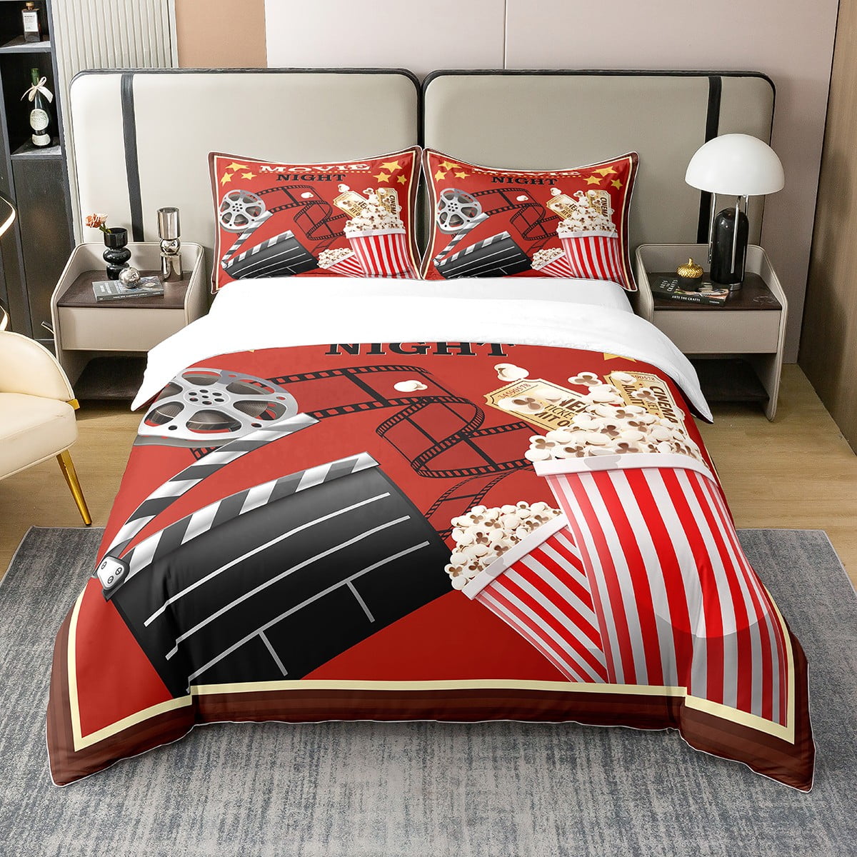 YST 100 Cotton Movie Duvet Cover Vintage Theater Bedding Set Queen,Cinema Film Comforter Cover