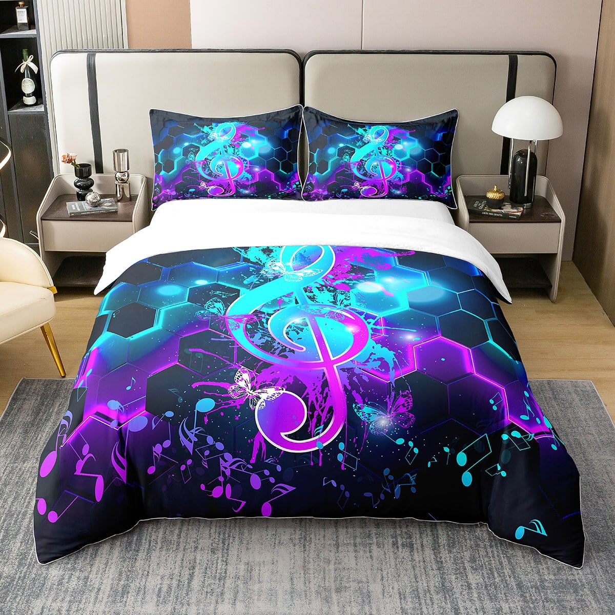 YST 100 Cotton Musical Notes Comforter Cover Pop Music Bedding Set for