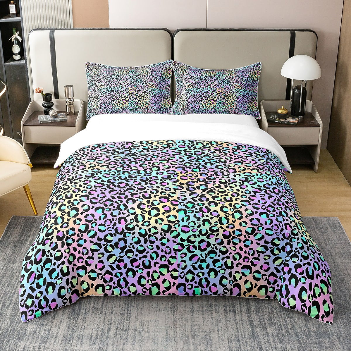 YST 100 Cotton Purple Leopard Print Duvet Cover for Women,Rainbow