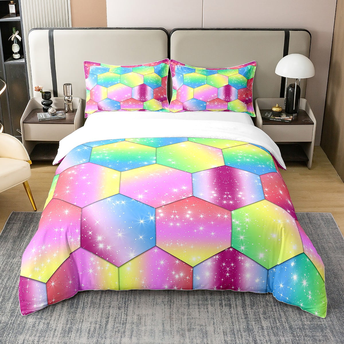YST 100 Cotton Rainbow Marble Bedding Set for Kids Girls Teens Rainbow