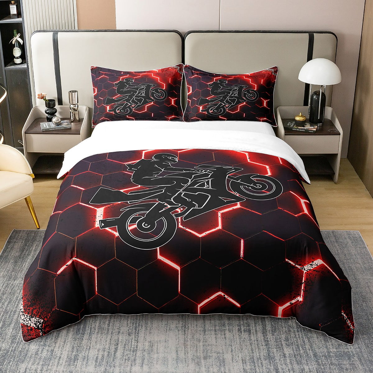 YST 100 Cotton Red Bedding Set Twin,Motocross Duvet Cover