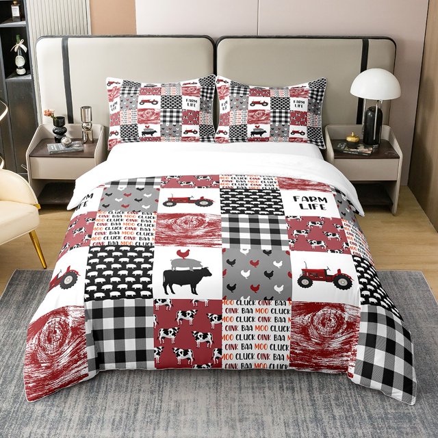 YST 100 Cotton Rustic Farm Duvet Cover,Country Cow Chicken Pig Tractor