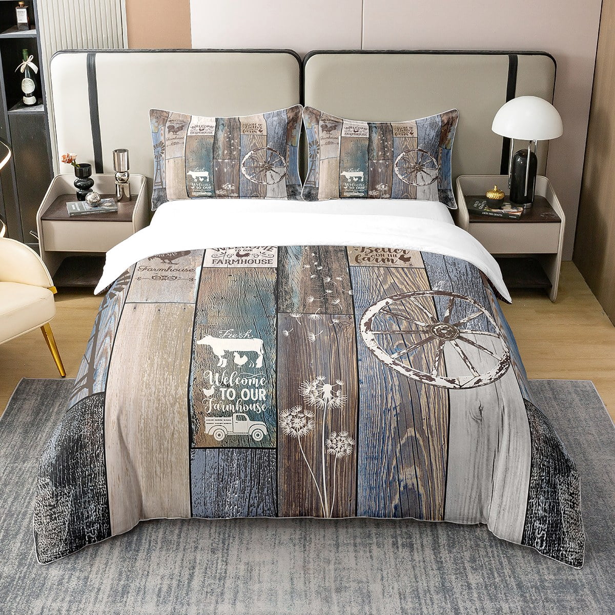 Windmill Duvet Cover Full Size - 3-Piece Stone Mill Bedding Set, Vintage European Design