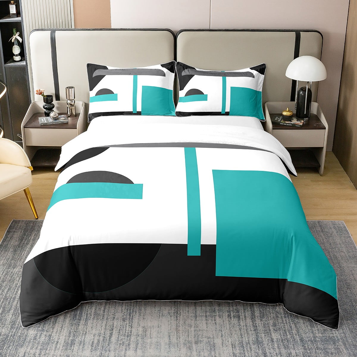 Yst 100 Cotton Teal And White Duvet Cover Queen Size Geometric Stripes