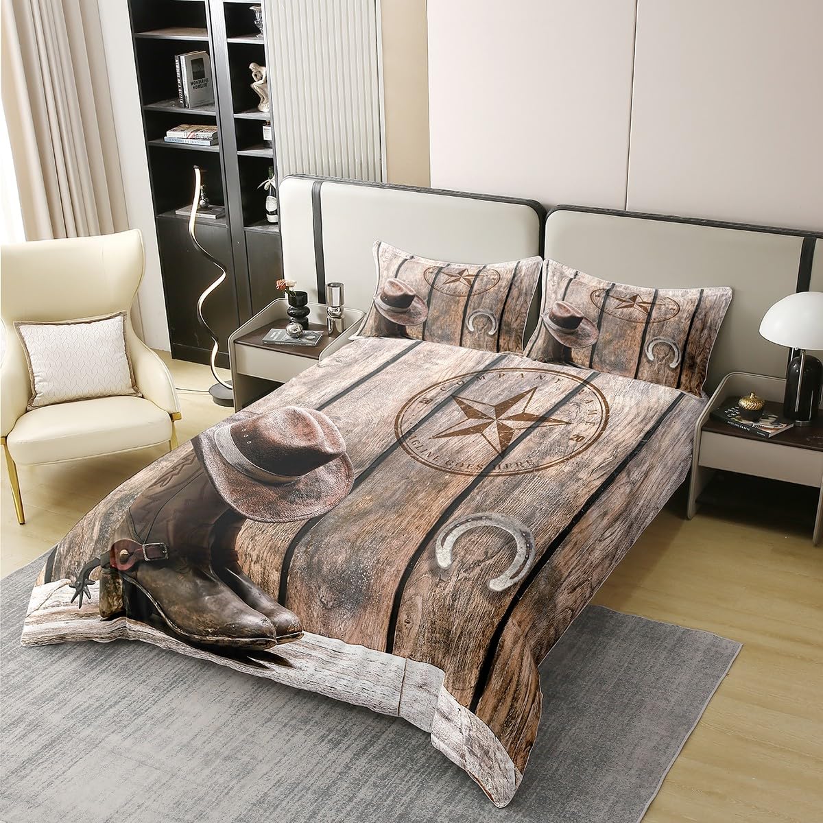 YST 100 Cotton Vintage Cowboy Duvet Cover Twin,Western Texas Star