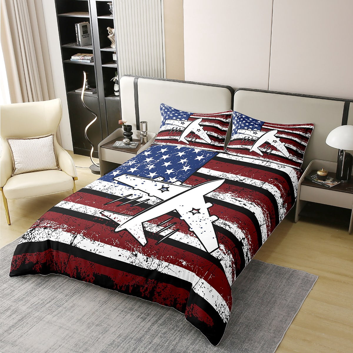 YST 100% Natural Cotton American Flag Bedding Set Queen,Military ...