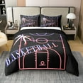 thumbnail image 1 of 100% Natural Cotton Basketball Bedding Set King Size Basketball Court Duvet Cover Teens Gaming Sports Comforter Cover Sports Theme Bed Set Reversible, Black, 1 of 6
