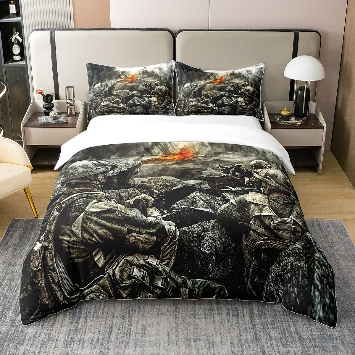 YST 100 Natural Cotton Soldier Duvet Cover Army Gun Bedding Set Military Comforter Cover for