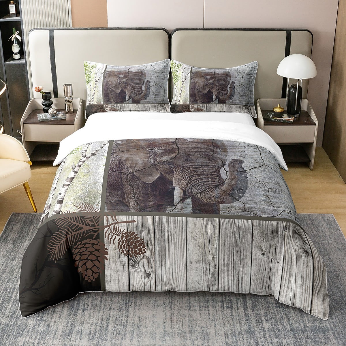 YST 100 Organic Cotton Elephant Twin Bedding Sets for Girls,Wild