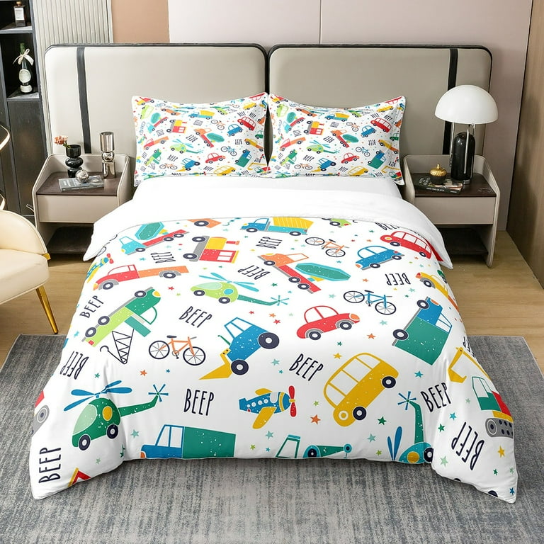 YST 100 Organic Cotton Rainbow Car Duvet Cover Cartoon Vehicles Twin Bedding Sets for Boys Multicolor Train Construction Comforter Cover Aircraft Airplane Toddler Kawaii Quilt Cover Walmart