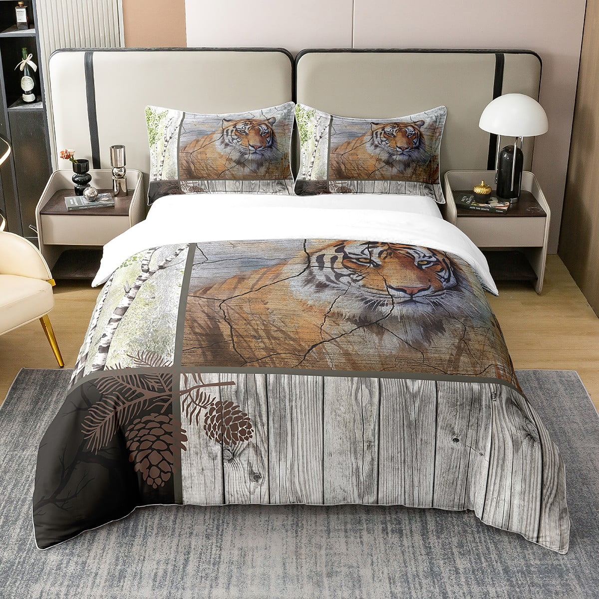 YST 100 Organic Cotton Tiger Twin Bedding Sets for Girls,Wild Animals