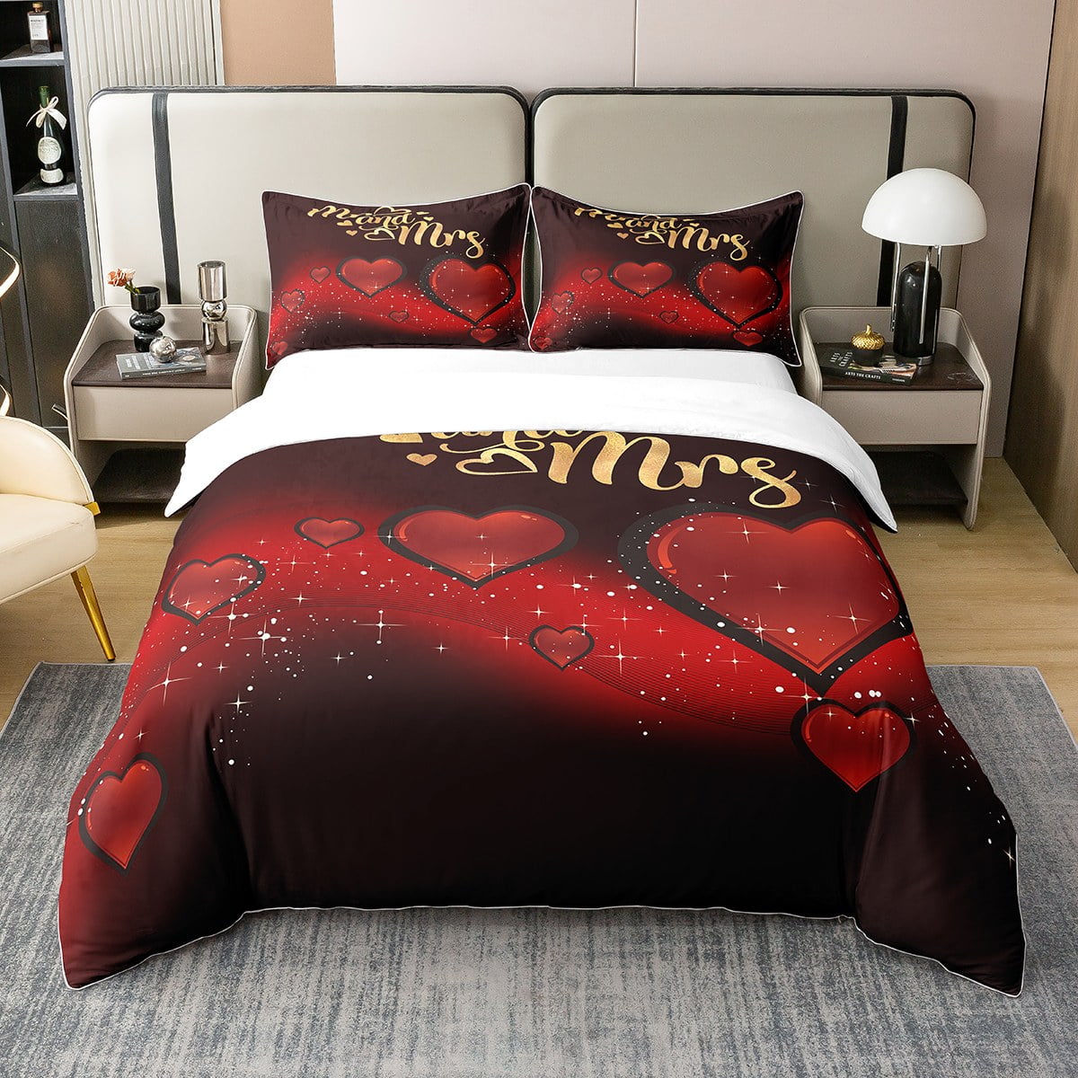 YST 100 percent Cotton Couple Duvet Cover Queen Mr and Mrs Bedding Set