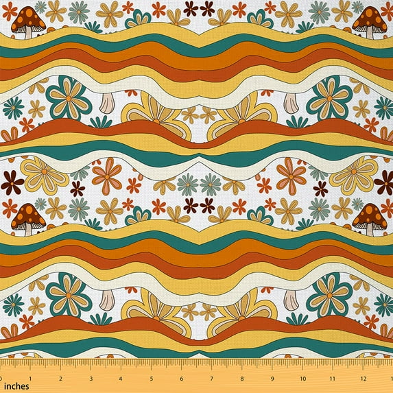 1960S 1970S Groovy Flower Fabric by the Yard,Hippie Funky Flower Quilt Fabric for Sewing,Cartoon Vintage Floral Upholstery Fabric,Bohemia Rainbow Flowers Decorative Fabric,3 Yards
