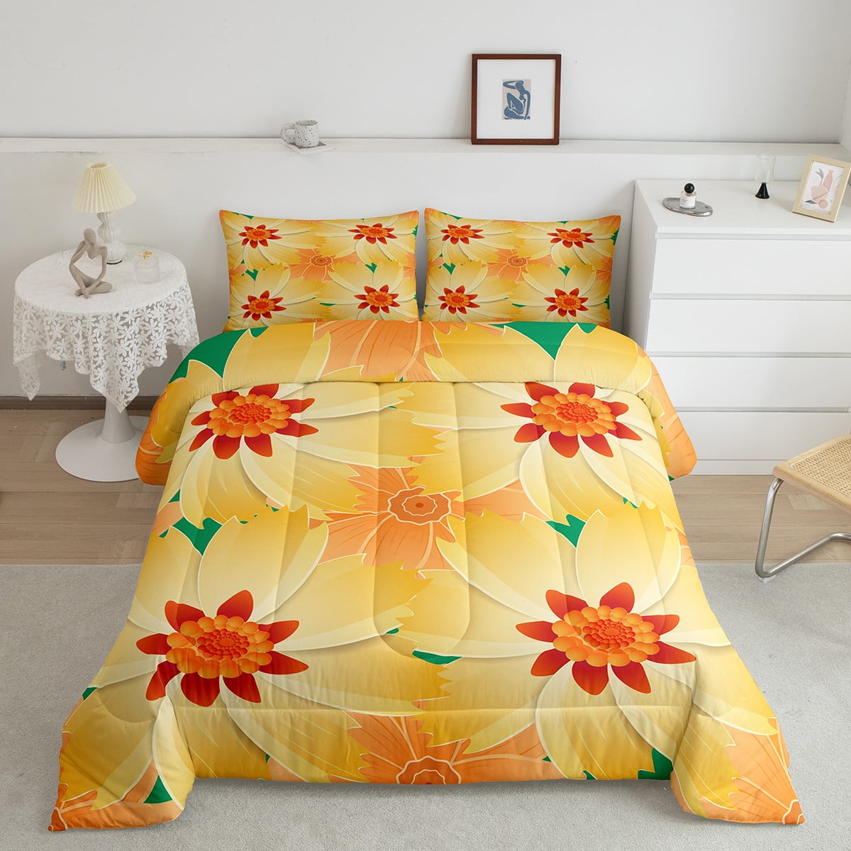 YST 1960s 1970s Groovy Flower Comforter Set Queen,Hippie Funky Flowers