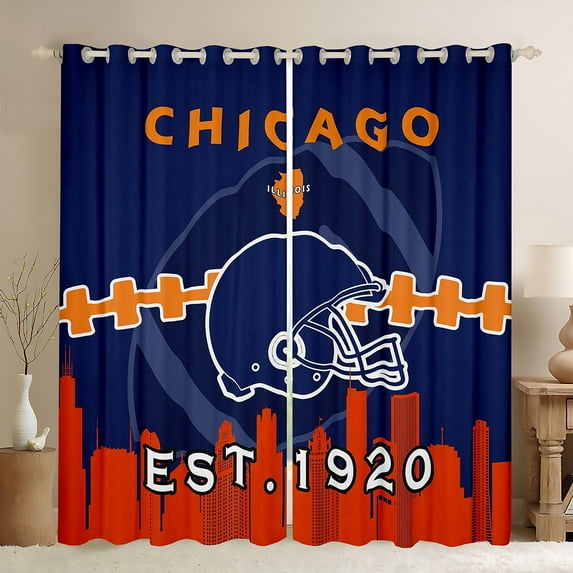 38x45 inch Curtains Football 30%-50% Blackout Curtains for Football Fan American Football Curtains Drapes for Men, Rugby Window Curtains 2 Panels,Red Blue Orange(Chicago)