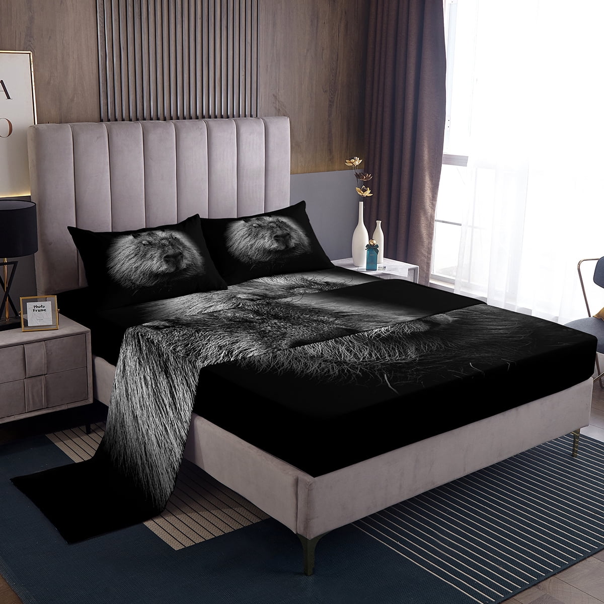 YST 3D Capybara Bed Sheets Queen For Boys Teen Men Black White Grey