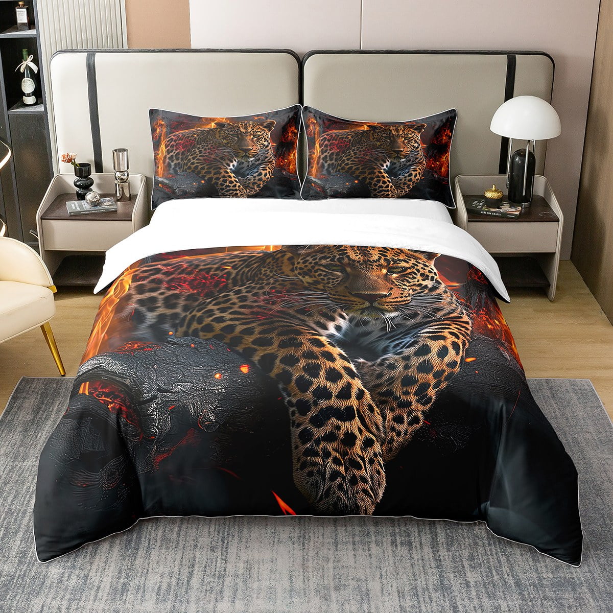 YST 3D Cheetah Printed 100% Organic Cotton Duvet Cover,Leopard for ...