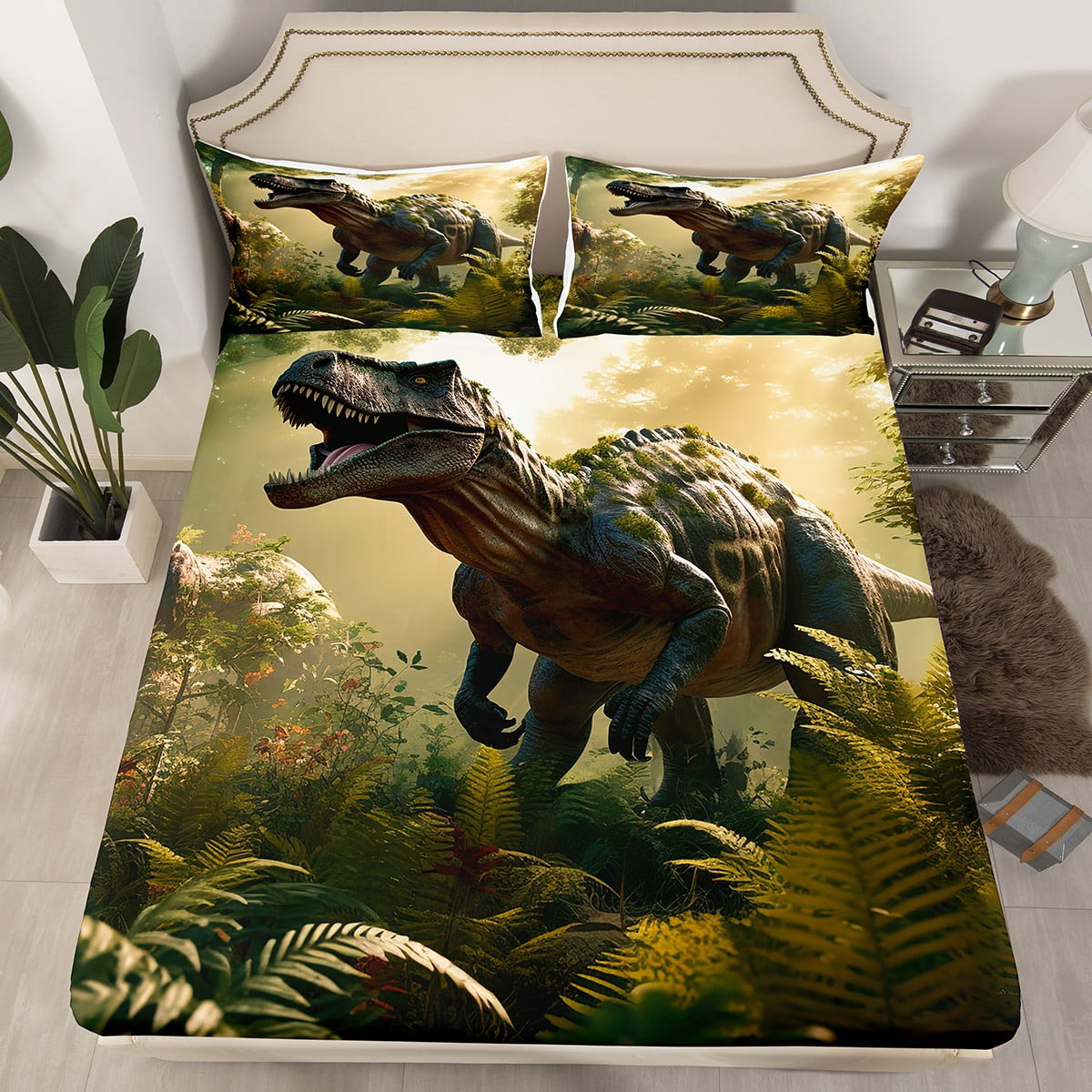 YST 3D Dinosaur Bedding Set for Boys Girls Kids,Wild Safari Jungle ...