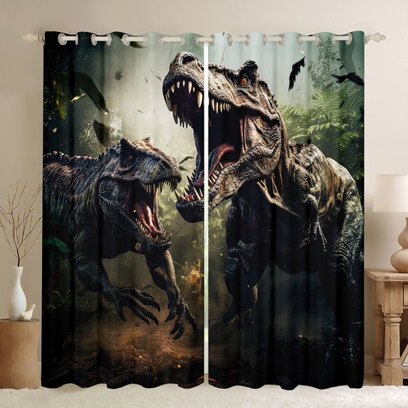 Erosebridal 3D Dinosaur Curtains & Drapes,Jungle Animal Curtains Blackout Dinosaurs Bedroom Decor,Gothic Dino Curtains Tropical Window Curtain 2 Panels 42"Wx84"L