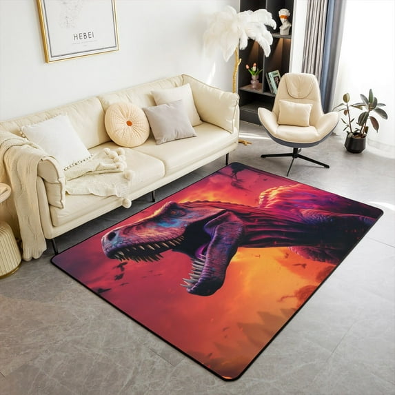 Erosebridal 3D Dinosaur Rug 3x5,Cute Dino Area Rug Dinosaur ,Wild Safari Jungle Animals Non Shedding Carpet For Bedside Decorative Rug