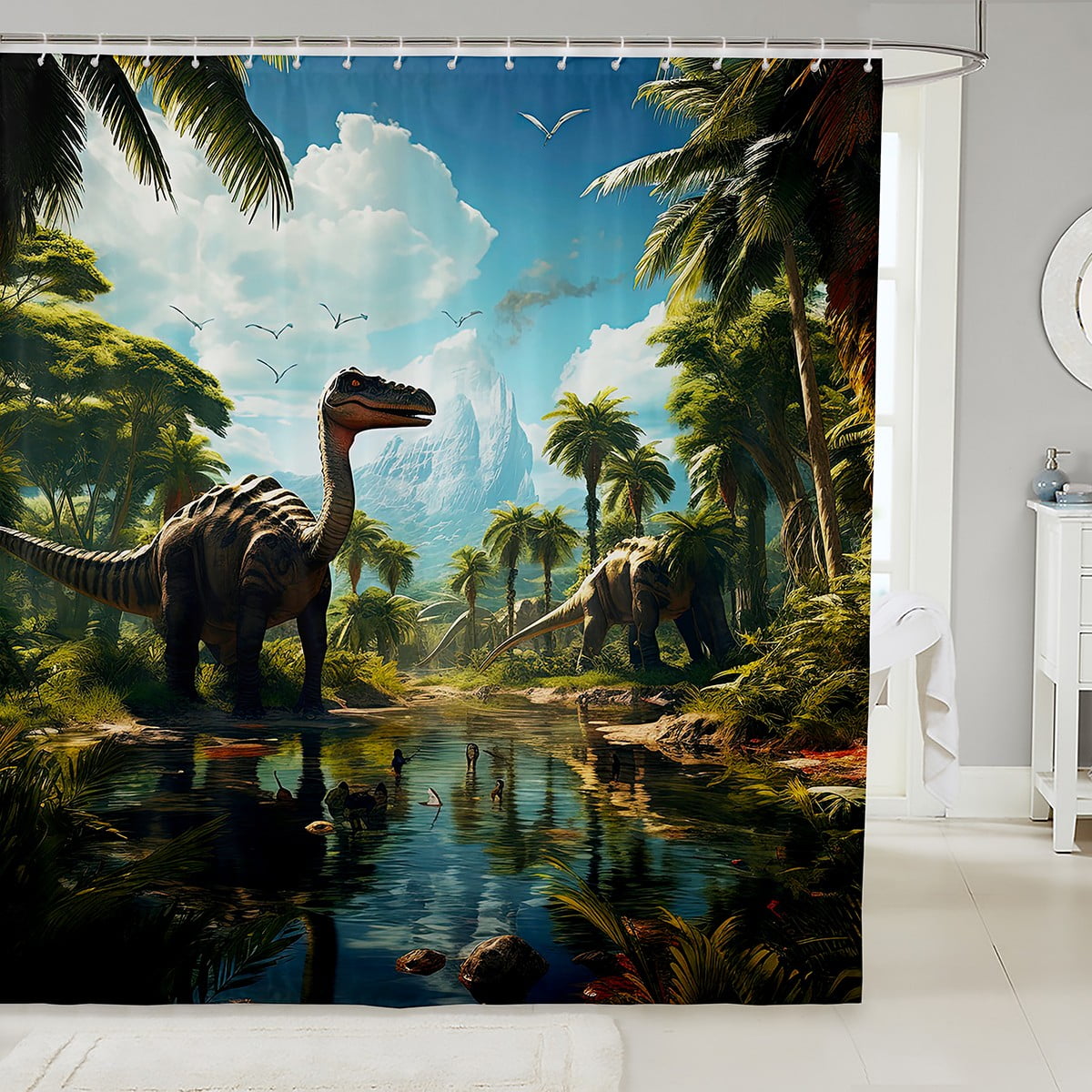 3D Dinosaur Shower Curtain,Wild Animal Jungle Bathroom Accessories
