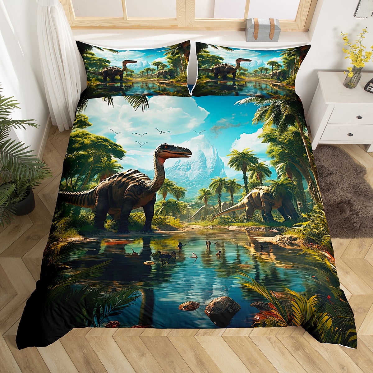 YST 3D Dinosaur Twin Duvet Cover for Boys Girls Kids,Wild Animal Jungle