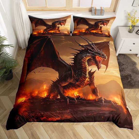 Erosebridal 3D Dragon Comforter Cover Dragon Bed Set, Magic Animal Duvet Cover Magical Bedding Sets Twin, Pterosaur Dino Bedspread Cover for Teens Adults Bedroom Decoration