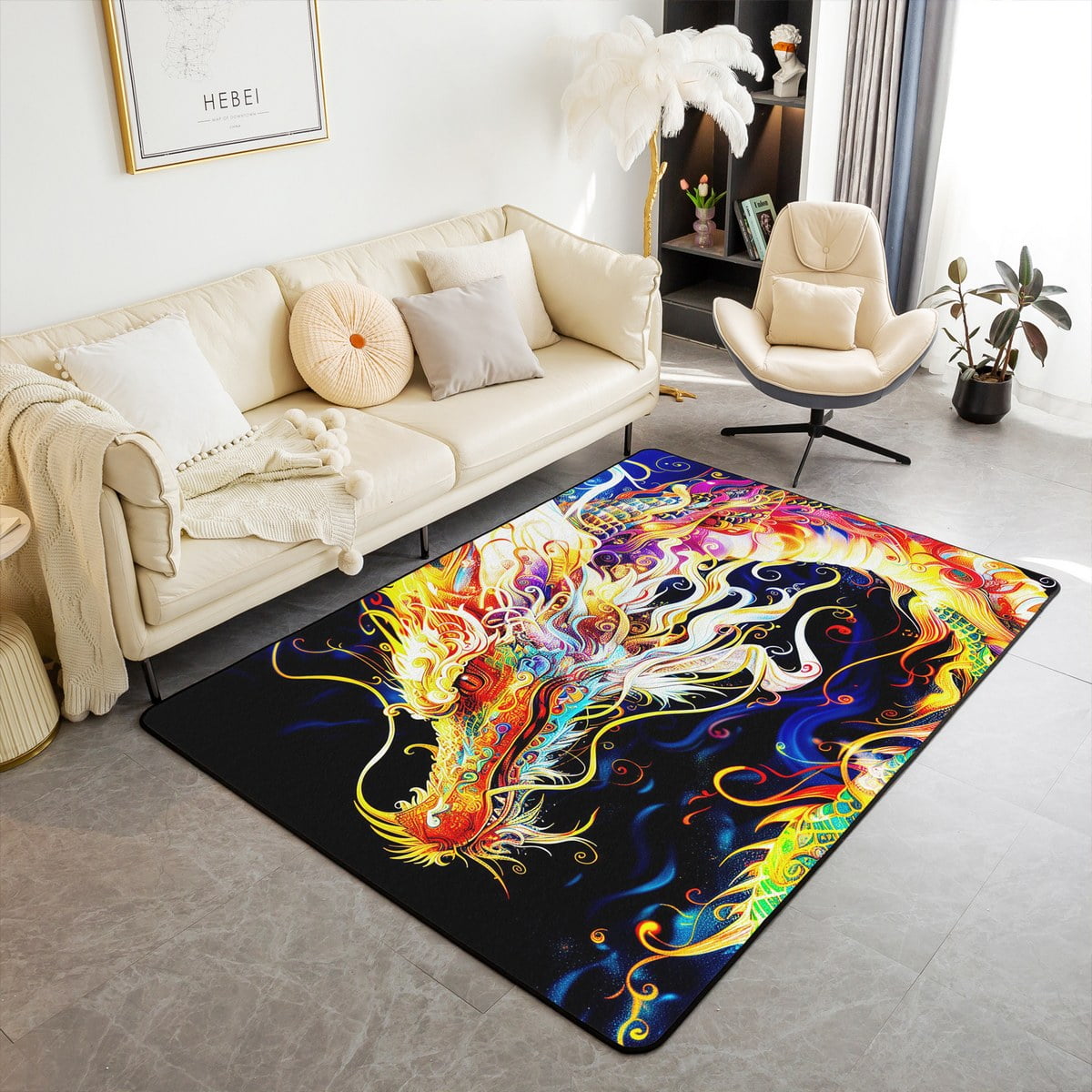 Erosebridal 3D Dragon Living Room Rugs ,Watercolor Dragon Scale Area ...