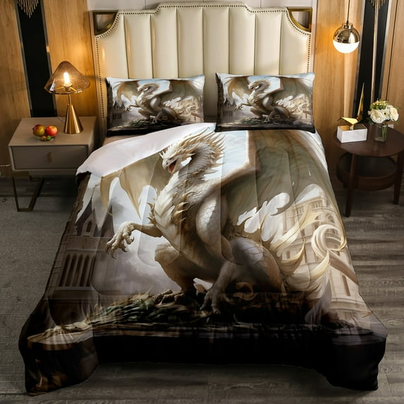 3D Flying Dragon Comforter Set Animal Print Bedding Sets Queen Teens Dragon Lovers Bed Comforter Set