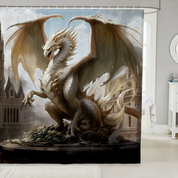 3D Flying Dragon Shower Curtain Animal Print Bathroom Shower Curtain Sets 72"Wx78"L Teens Dragon Lovers Fabric Shower Curtain