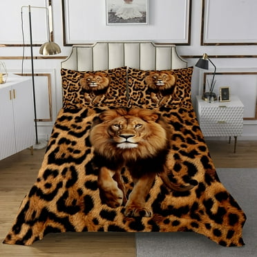 Erosebridal 3D Lion Gifts Bedding Set Safari Wild Animal Twin Bedspread Set, Black Brown Leopard Print Quilt Set Africa Theme Coverlet Set Bedroom Collection