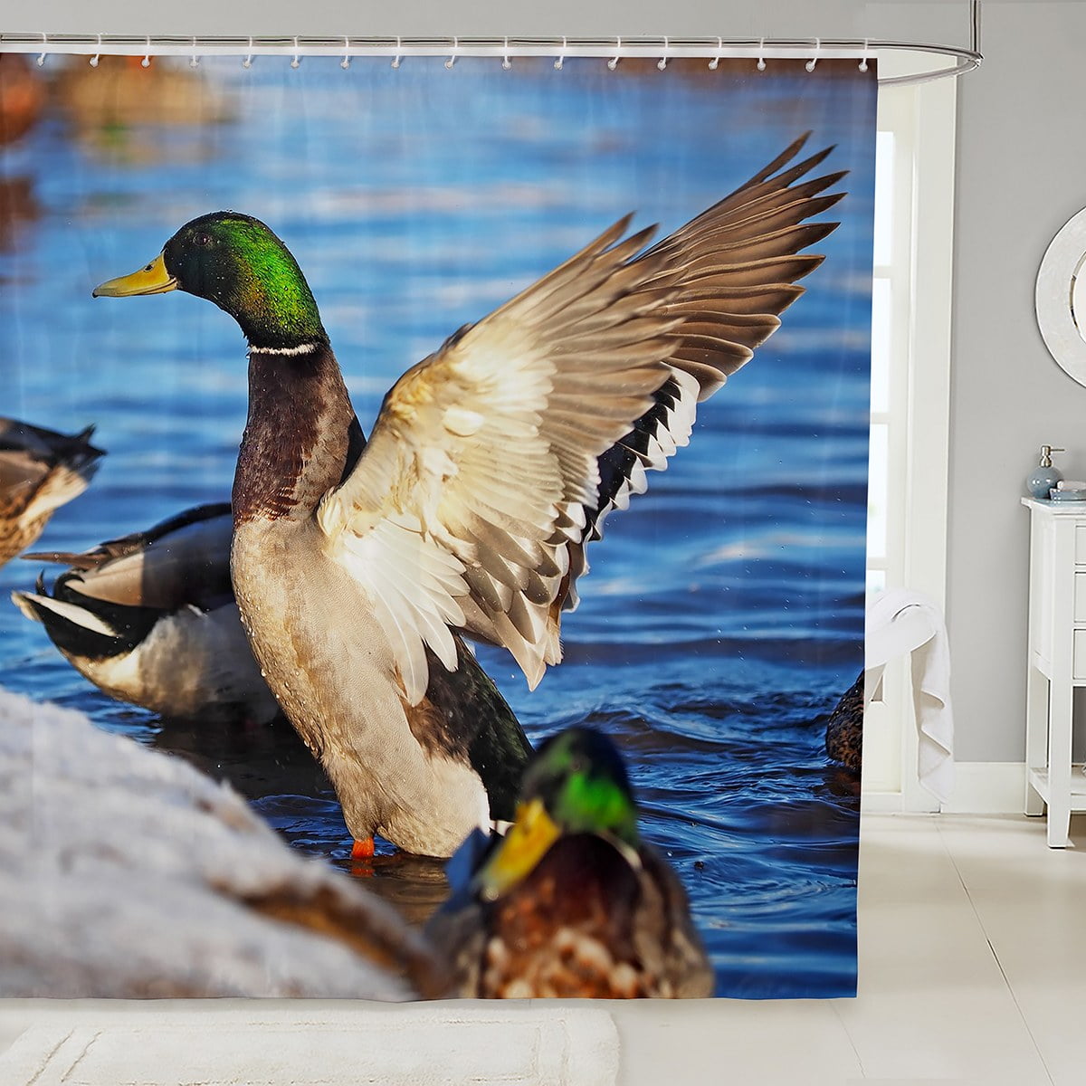 YST 3D Mallard Duck Bath Curtain Duck Hunting Shower Curtain, Farm