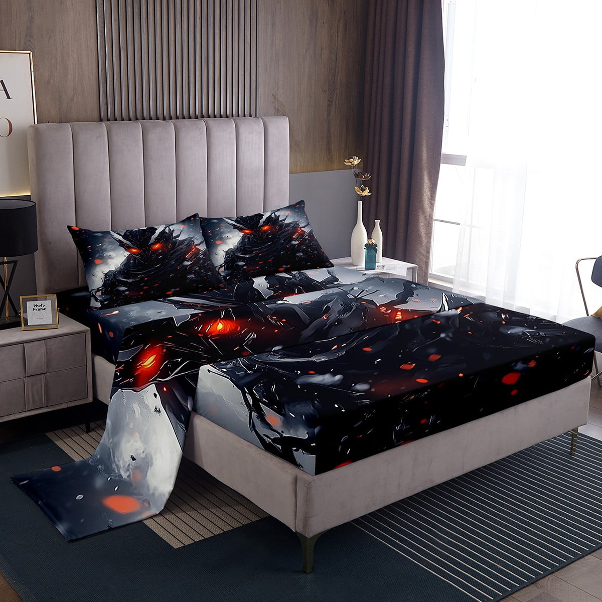 YST 3D Samurai Full Sheets for Boys Men Japanese Style Bed Set, Black