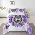 thumbnail image 1 of 3D Wolf King Size Comforter Set Jungle Animal Bedding Set,Boho Mandala Down Comforter Purple Watercolor Bed Set,Oil Painting Aesthetic Quilted Duvet, 1 of 7