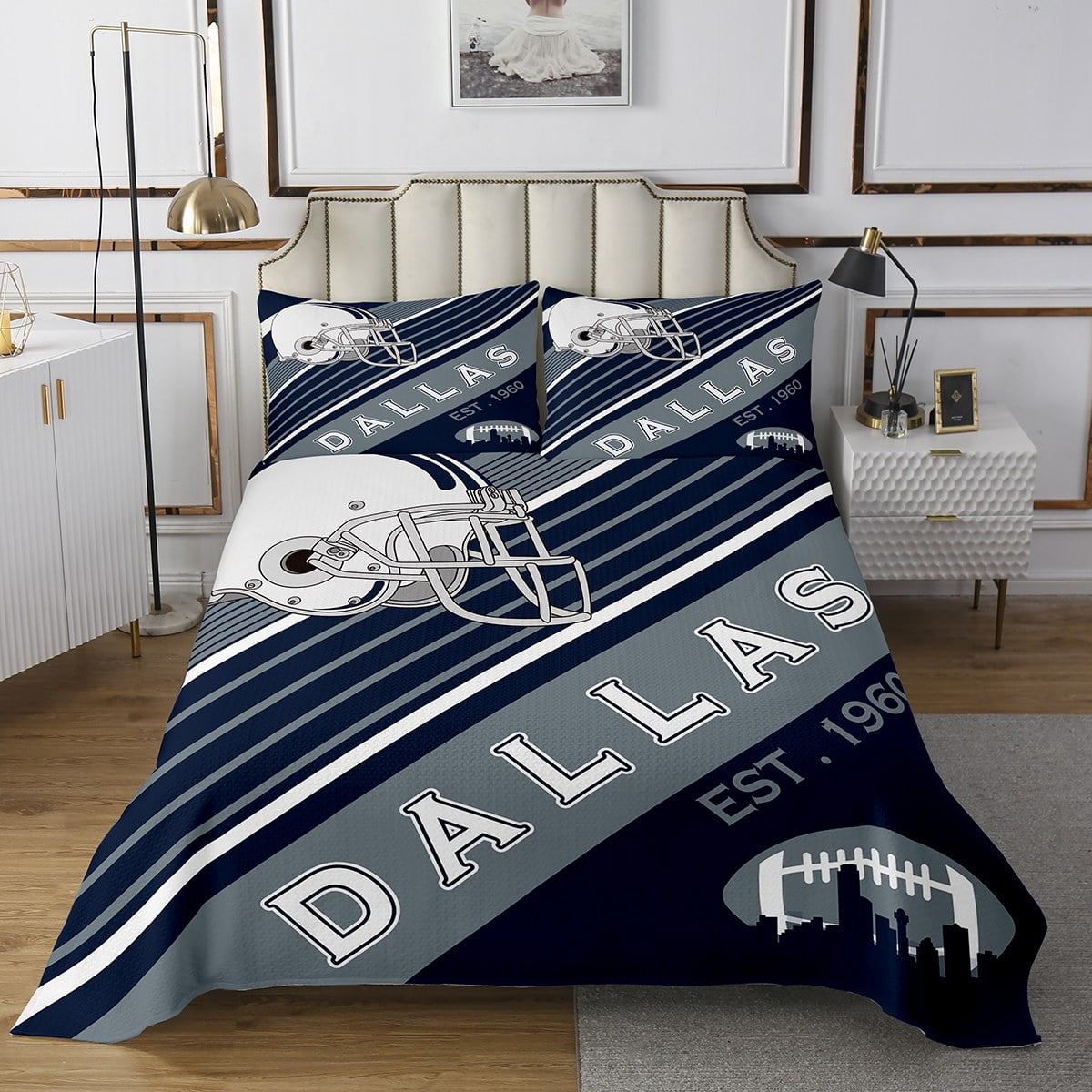 YST 3Pcs American Football Quilt Set, Bedspread Set King Size, Sports