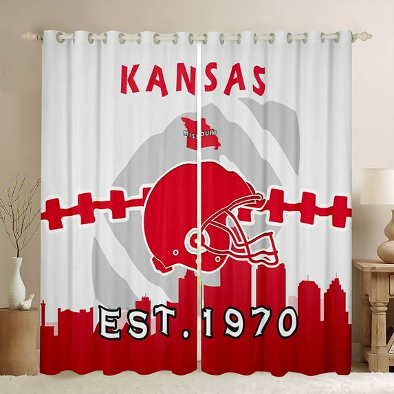 Erosebridal 42x63 inch Curtains,American Football Blackout Curtains,Football Players Curtains Drapes,Rugby Window Curtains 2 Panels for Living Room for Football Fan(Kansas),White Red