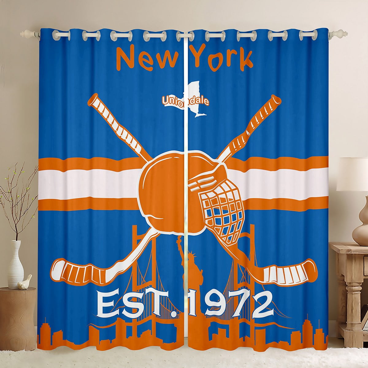 YST 42x63 inch Sports Curtains,Hockey Blackout Curtains,Boys Hockey Player Lovers Curtains