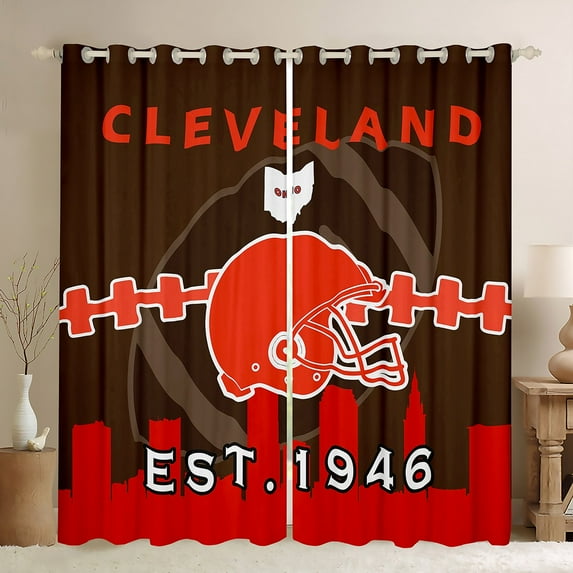 Erosebridal 52x63 inch Sports Curtains,Football Lovers Curtains Drapes,Football Helmet Blackout Curtains,American Football Lovers Window Treatments 2 Panels for Bedroom(Cleveland)