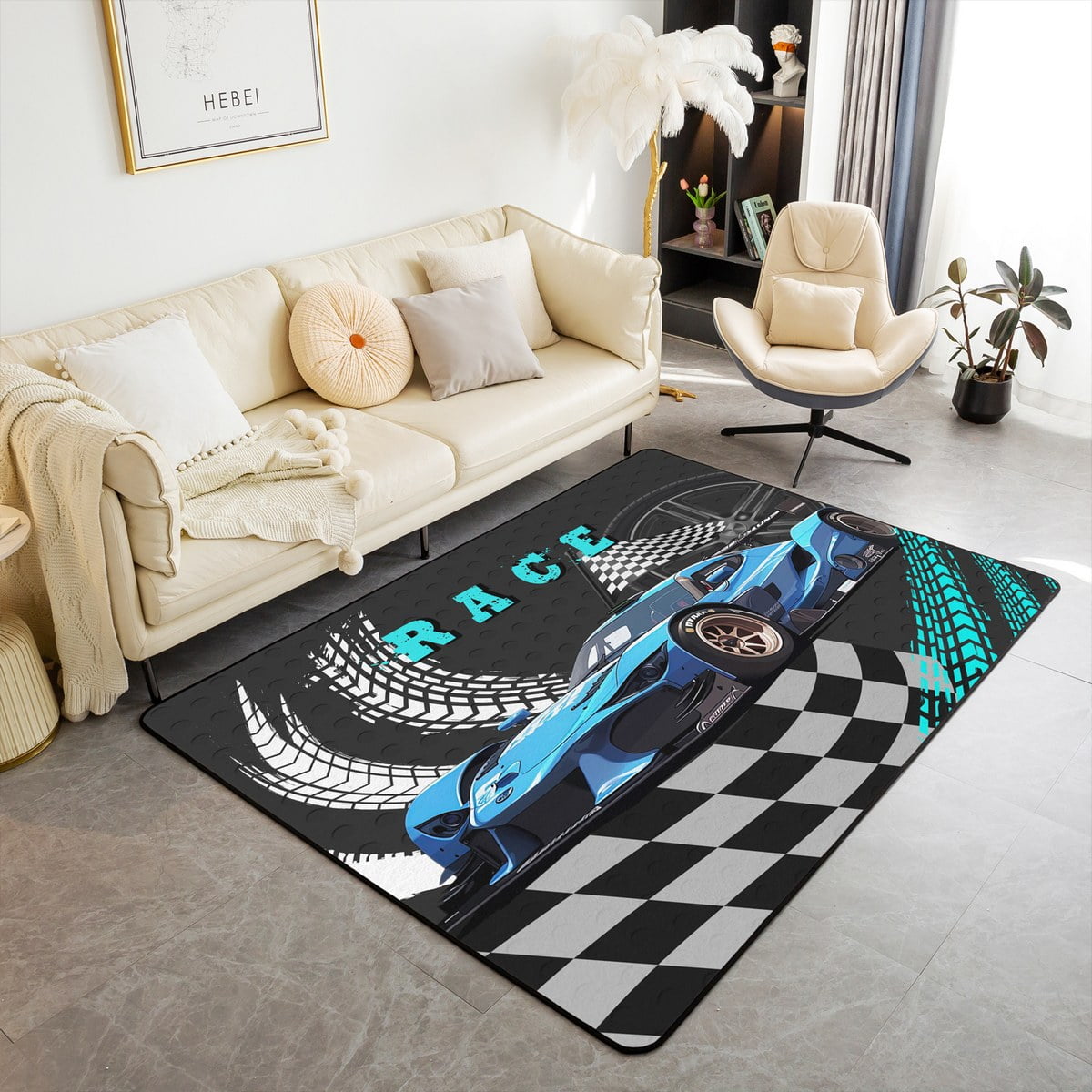 YST 5x7 Area Rug for Boys,Race Car Carpet for Boys Sports Car,Black ...